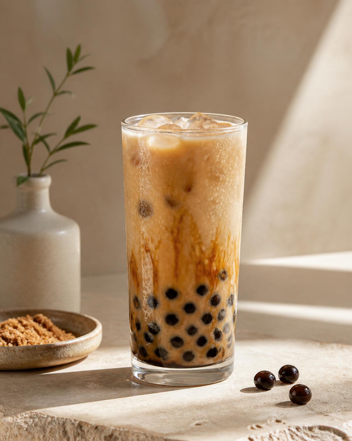 Signature brown sugar boba milk tea from Zhen Pin Café